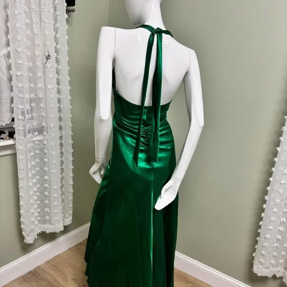 VTG Jessica McClintock Gunne Sax Emerald Green Satin Halter Prom Dress Size 1 - Picture 3 of 6